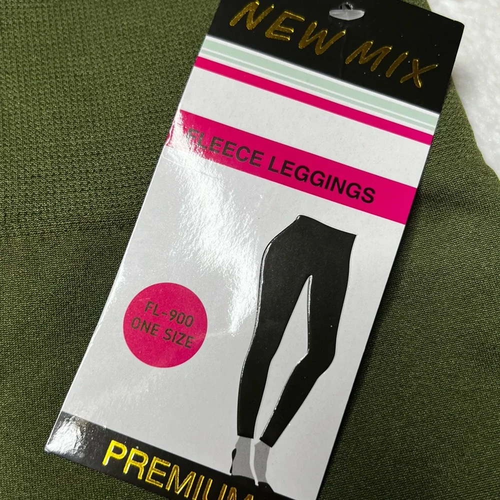 NWT New Mix Fleece Lined Hi Rise Full Length Seamless Leggings Olive Women’s OS